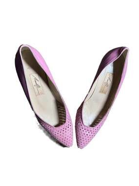 Amalfi Pink Perforated Leather Pointed Toe Ballet Flats, Women's Size 6.5